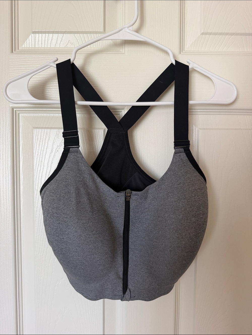 all in motion Gray Front-Zip Sports Bra with Black Straps